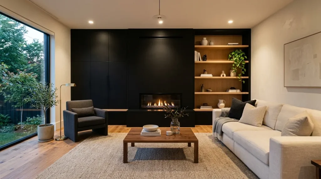 Black Built-In Fireplace