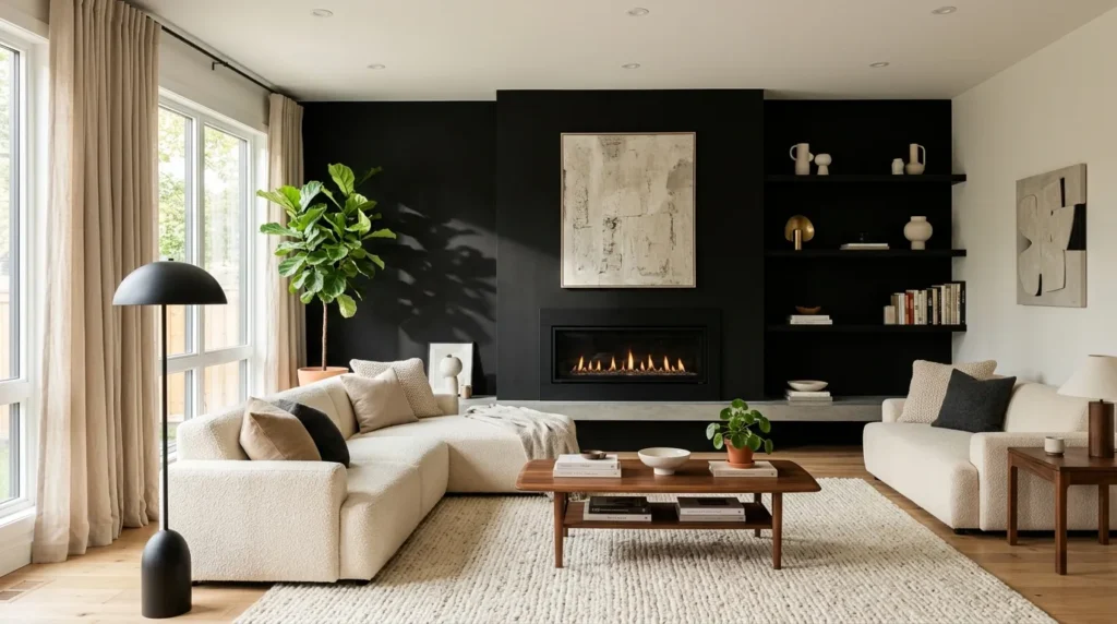Black Fireplace Accent Wall