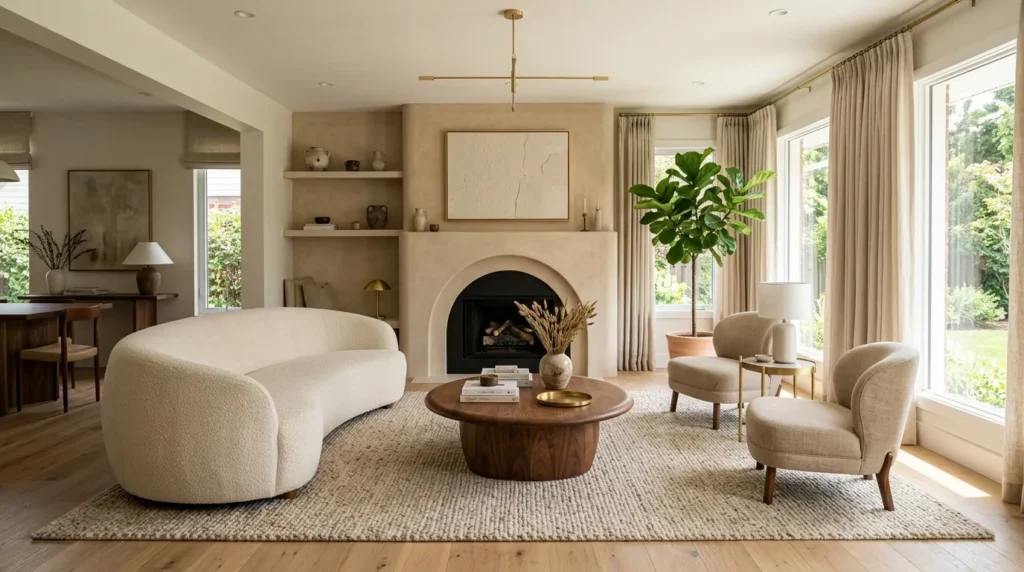 Black Fireplace With Arched Detail