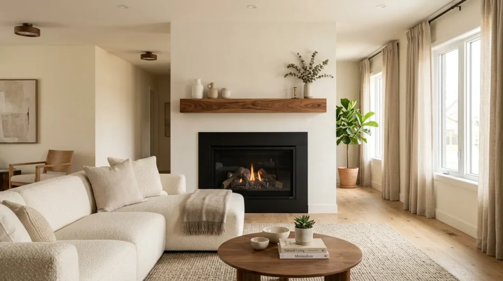 Black Fireplace With Floating Mantel