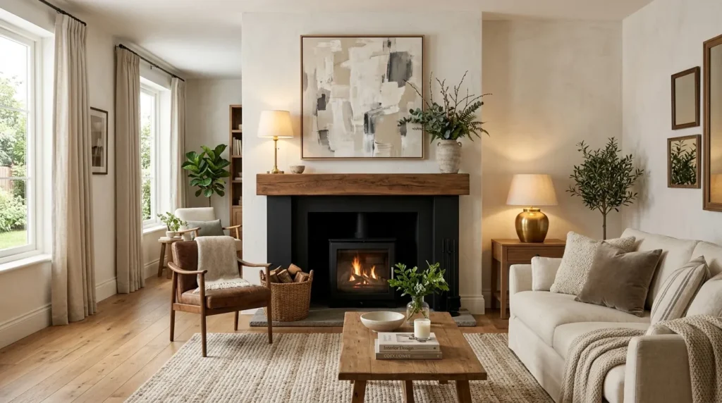 Black Fireplace With Mantel