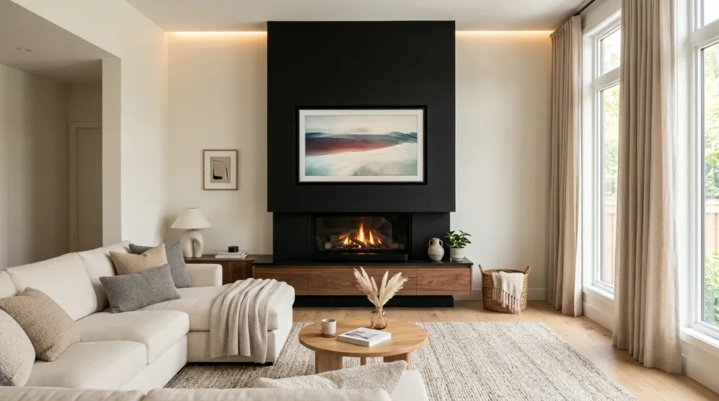 Black Fireplace With TV