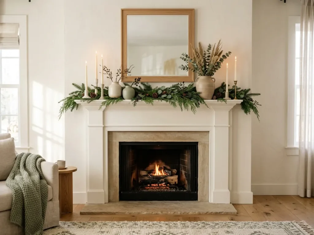 Evergreen Mantel Styling