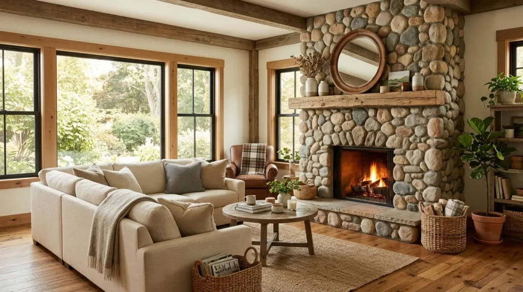 River Rock Fireplace