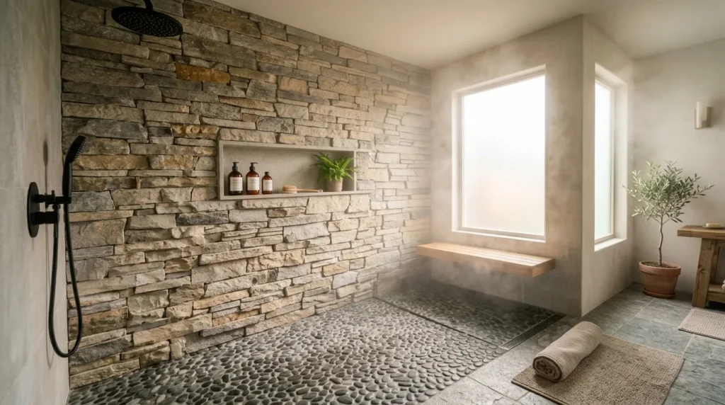 Stacked Stone Shower Wall