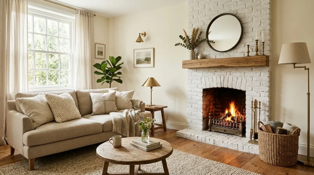 Whitewashed Brick Hearth