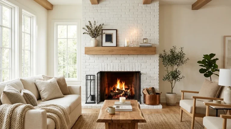 white brick fireplace