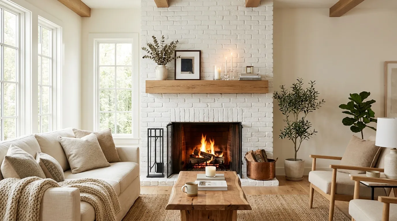white brick fireplace