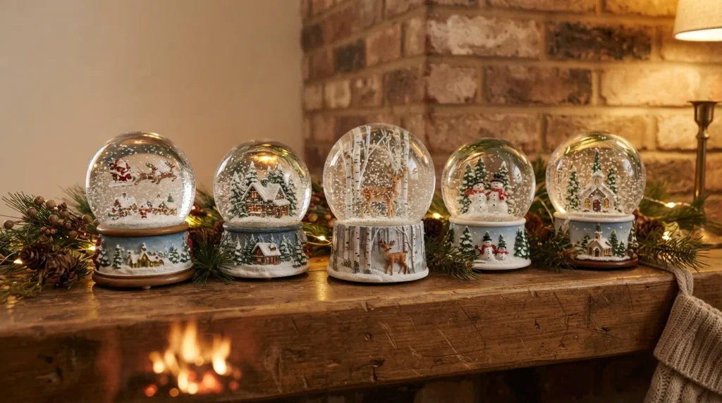 Snow Globe Mantel Vignette