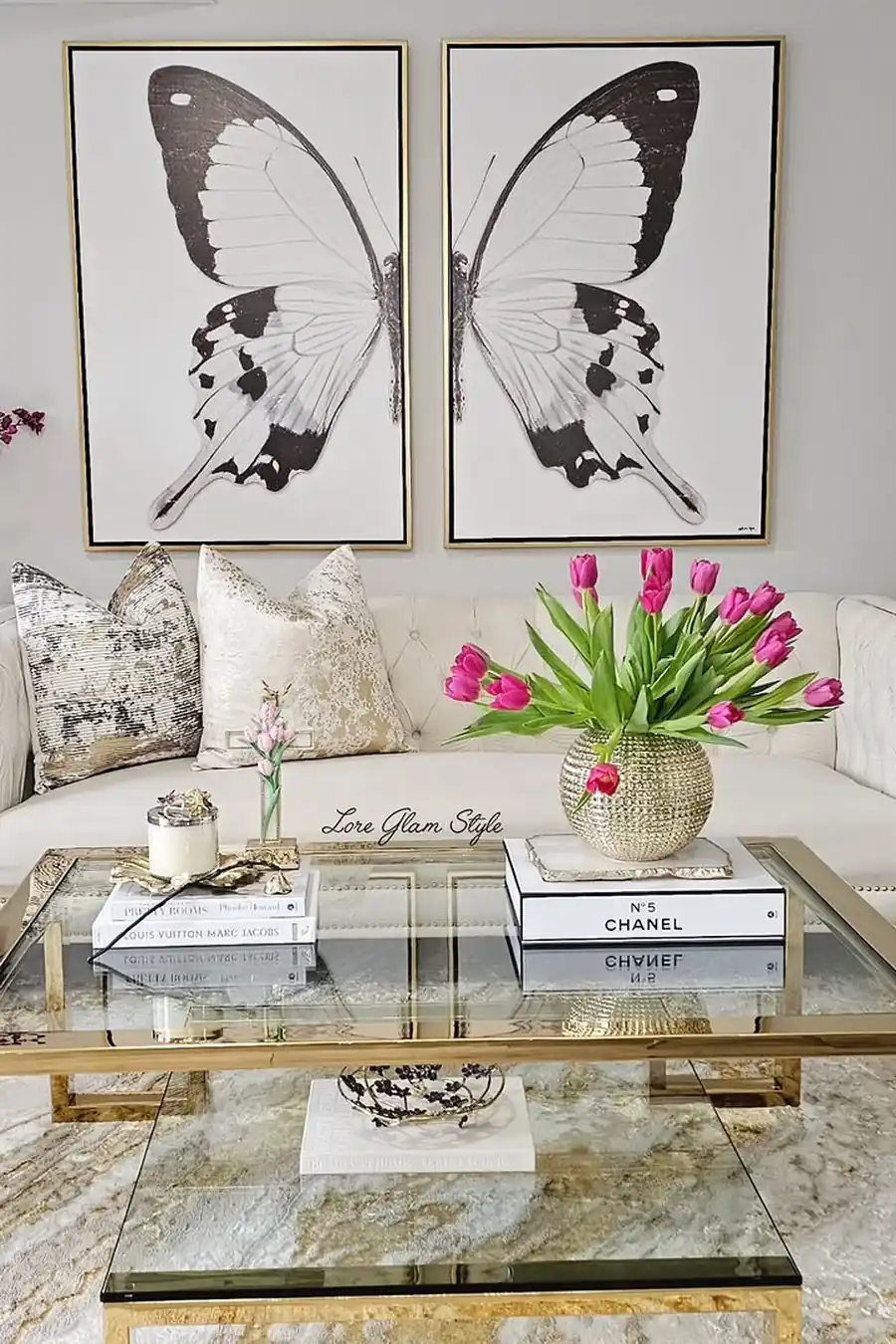 3. Swap Red Accents for Cream, Gold and Glass