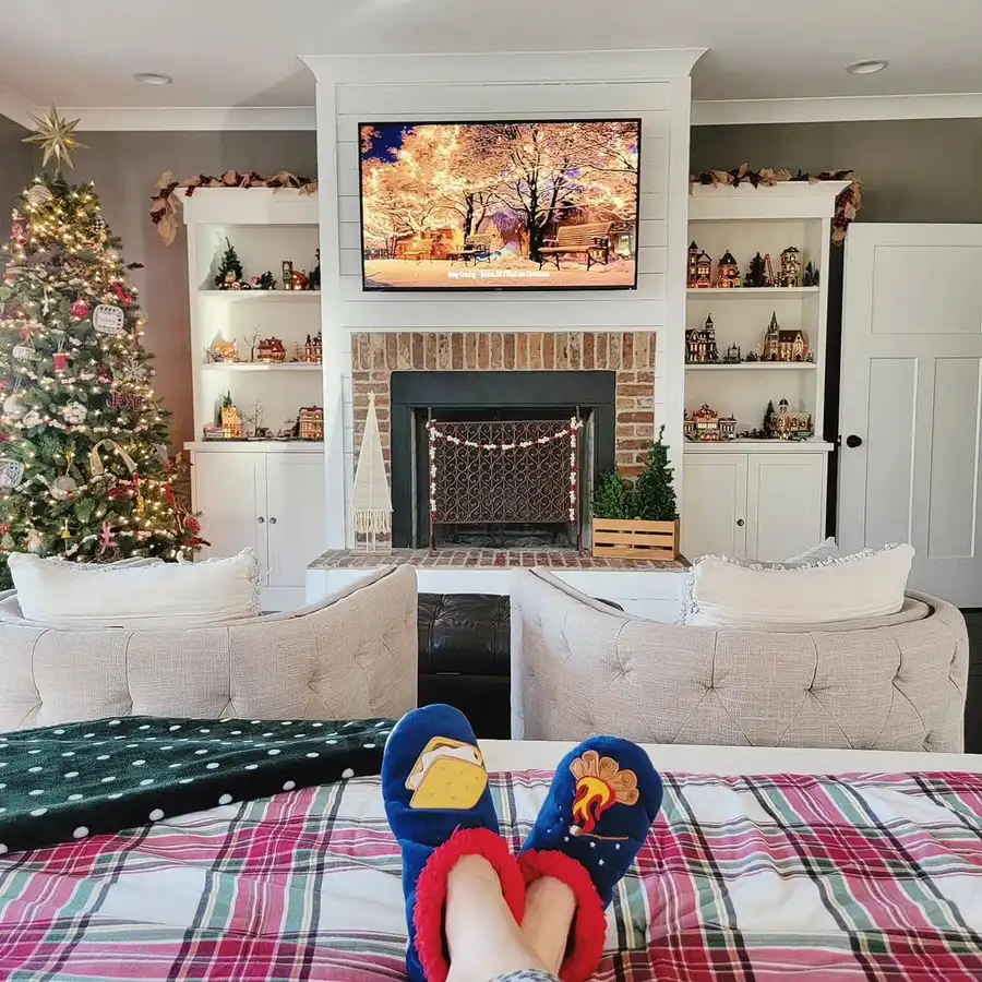 11. Dickens Village Display on a Console Table