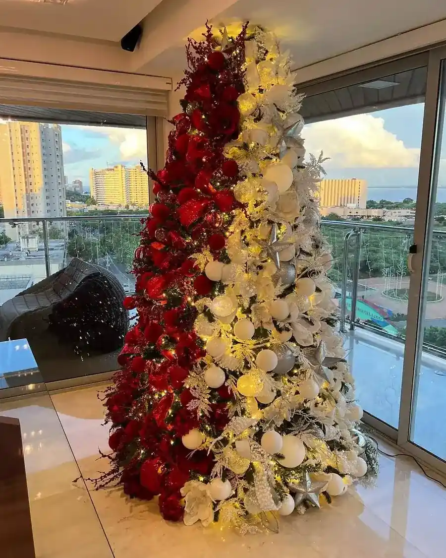 Red on a White Flocked Tree